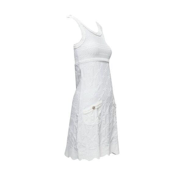 Chanel Karl Lagerfeld 2011 Cc Buttons White Lace Knitted Mini Dress Fr34 Xs - Picture 3 of 7